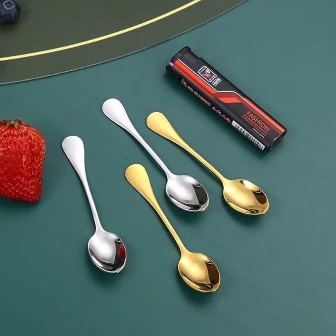 Wesdxc56 Demitasse Espresso Spoons, Mini Coffee Spoon, 4 Inches Stainless Steel Small Spoons for Dessert, Set of 6（Silver)