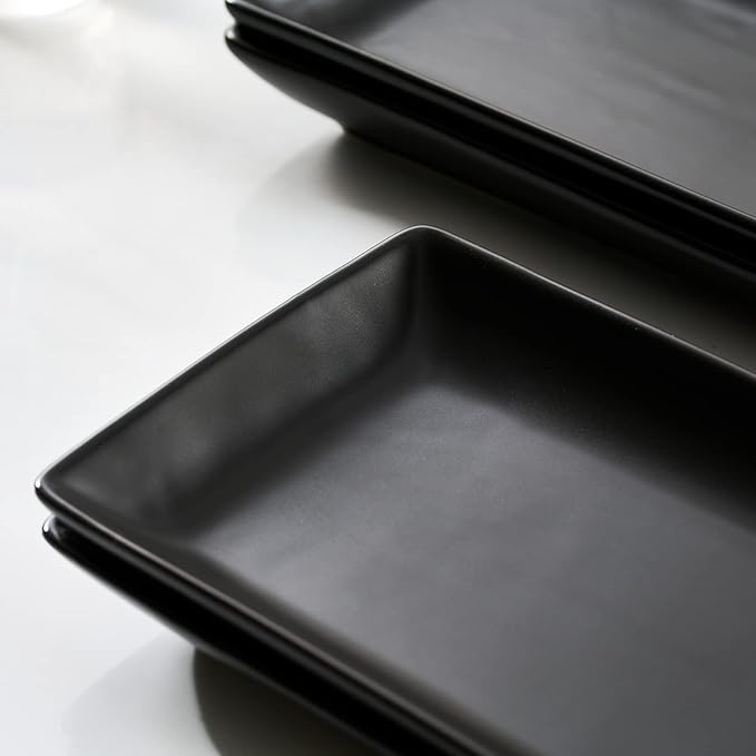 Gomakren Serving Platter Serving Dishes, 14 Inch Porcelain Serving Trays for Party, Large Serving Platters and Trays, Rectangular Sushi Plates for Entertaining Thanksgiving, Set of 4, Black