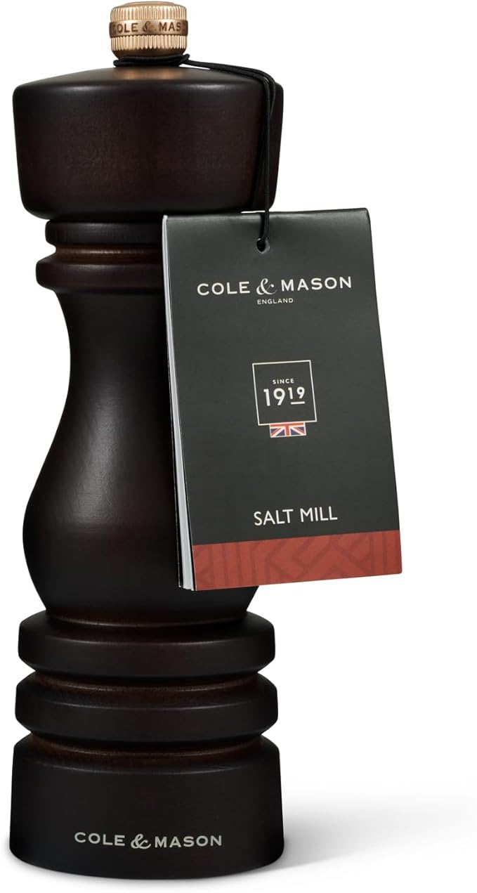 Cole & Mason London Refillable Spice Mill - Kitchen & Home Accessory - Table Salt Grinder - Salt Mill with Ceramic Mechanism - 7", Chocolate Wood
