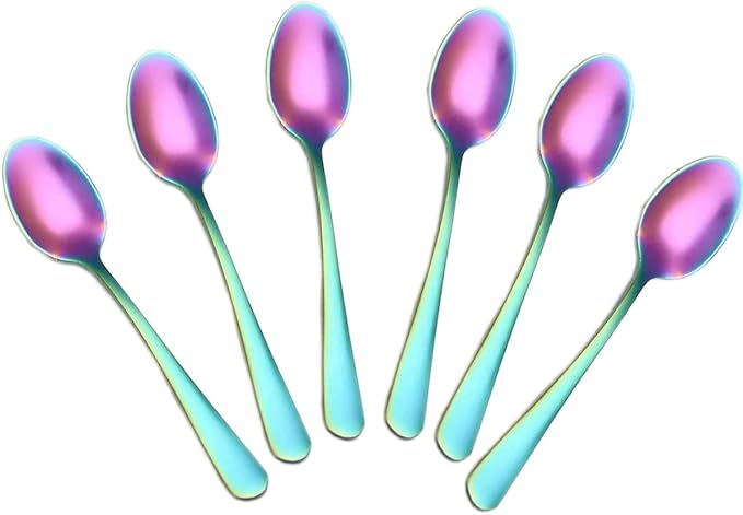Wesdxc56 Demitasse Espresso Spoons, Mini Coffee Spoon, 4 Inches Stainless Steel Small Spoons for Dessert, Set of 6（Rainbow)