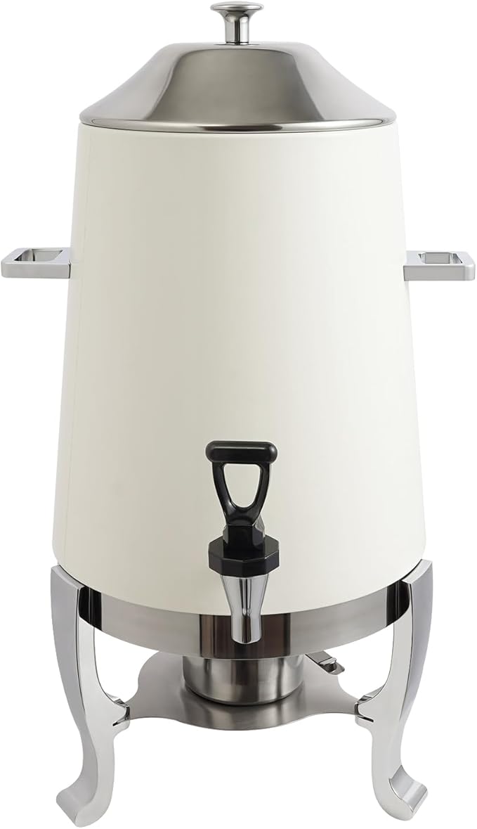 Coffee Urn with Fuel Holder 3.5 Gal/13L, Stainless Steel Beverage Dispenser Hot Drink Dispenser with Stand, Tea Water Coffee Chafer Urn for Parties Buffet Catering Commercial Home (Silver, White)