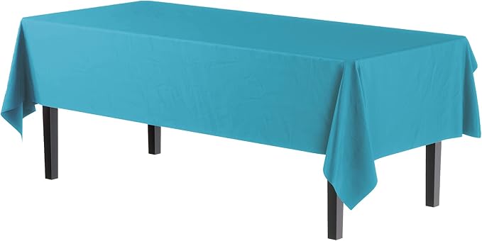 Exquisite Party Solids 12-Pack Premium Plastic Tablecloth 54in. x 108in. Rectangle Table Cover - Turquoise