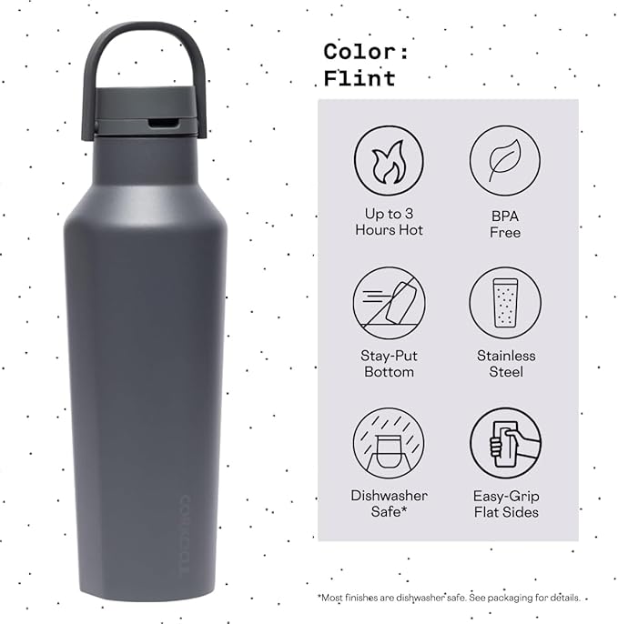 Corkcicle Sport Canteen Insulated Tumbler, Flint, 20 oz – Reusable Water Bottle Keeps Beverages Cold for 25 Hours & Hot 12 Hours – Cupholder Friendly Tumbler with Screw-On Cap