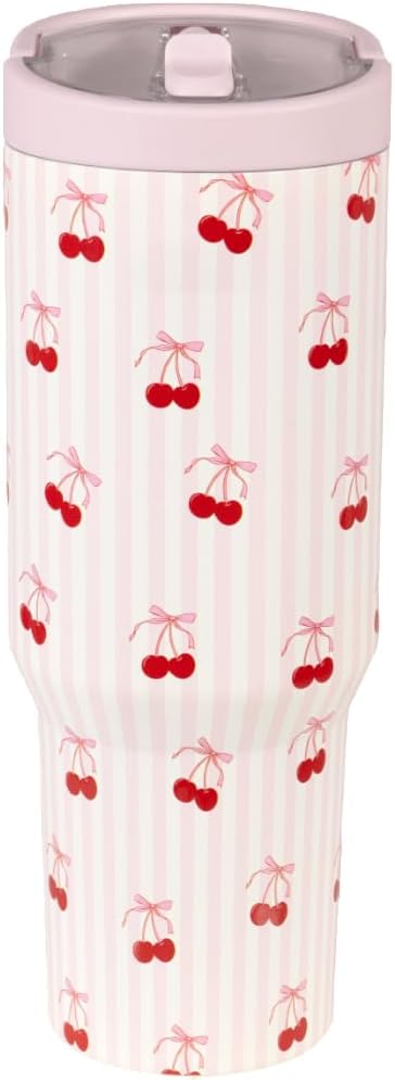 HydroJug Sport - Stainless Steel Tumbler with Straw, Vacuum Insulated, 40oz Leakproof Water Bottle, Ergonomic Design, Reusable, Dishwasher Safe, Rubber Base, Durable for Gym or Outdoors, Sweet Cherry