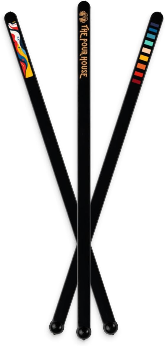 6.5" Custom Black Flat-Stemmed Drink Stirrers – Personalized Swizzle Sticks with Full-Color Printing – Sleek Plastic Stirrers for Cocktails, Coffee & Events – 50 Pack