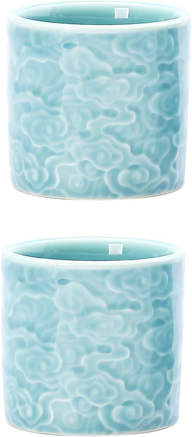 Ceramic Espresso Cups Set of 2 or 4-3oz Demitasse Cups for Coffee & Tea, No Handles, Durable & Dishwasher Safe (blue, 2)