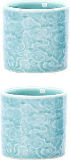 Ceramic Espresso Cups Set of 2 or 4-3oz Demitasse Cups for Coffee & Tea, No Handles, Durable & Dishwasher Safe (blue, 2)