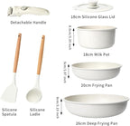 7-Piece Detachable Handle Non-Stick Cookware Set,with Beige Granite Texture Pots And Pans Set With Resistant to High Temperatures, Oven Safe, PFAS Free