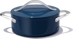 Stock Pot 4.5QT Nonstick Ceramic Dutch Oven with Lid (9.5") Non-Toxic PFAS-Free Even Heat Distribution, for Braising, Baking Bread & Soups, Compatible for All Cooktops(Induction/Gas/Electric) Oven Safe to 500°F, Navy Blue