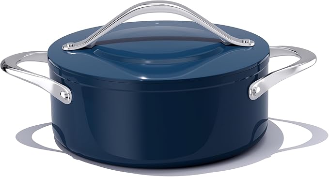 Stock Pot 4.5QT Nonstick Ceramic Dutch Oven with Lid (9.5") Non-Toxic PFAS-Free Even Heat Distribution, for Braising, Baking Bread & Soups, Compatible for All Cooktops(Induction/Gas/Electric) Oven Safe to 500°F, Navy Blue