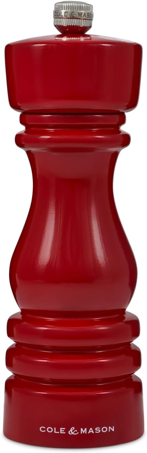 Cole & Mason London Refillable Spice Mill - Kitchen & Home Accessory - Table Salt Grinder - Salt Mill with Ceramic Mechanism - 7", Red Gloss