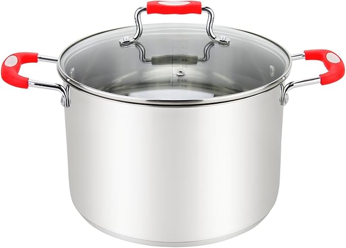 Stock Pot, Large Stainless Steel 17 Quart StockPot, Large Cooking Pot, Clear Glass Lid and Measurement Markings, Steam Hole, Induction, Gas, Electric Compatible Big Boiling Pot