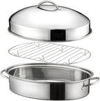 16in Fish Poacher Cooking Pot with Lid Portable Handle Multiuse Baking Tray for Seafood And Eggs, A