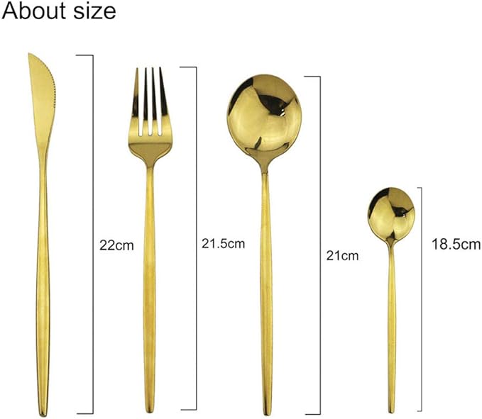 JASHII Stainless Steel Titanium Plated Golden Flatware Set 24 Piece, Golden Silverware Set for 6 (Shiny)
