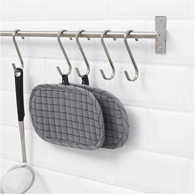 Premium Chefmate Stainless Steel Gourmet Kitchen 15 Inch Wall Mount Rail and 10 S Hooks Set Utensil Pot Pan Lid Rack Storage Organizer, Silver (15 Inch)