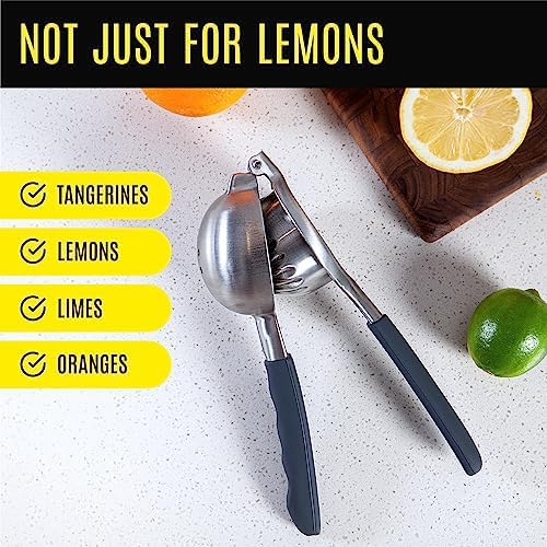 Stainless Steel Lemon Squeezer Press - No Seeds, Pro-Grade, Effortlessly Get Every Drop - Manual Non-Slip Grip Design - Lemon Lime Squeezer, Orange, and Citrus Fruit Hand Held Lemon Juicer Squeezer