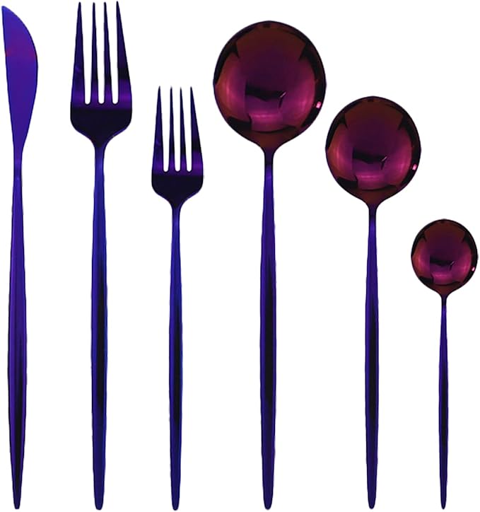 Purple 36-Pieces Silverware Flatware Mirror Polished Dinnerware, 18/0 Stainless Steel Cutlery Set For Home Kitchen Party Hotel Restaurant Wedding Service for 6
