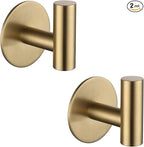 Adhesive Hooks 304 Stainless Steel Robe Hook Holder Heavy Coat Hook for Bathroom Kitchen Livingroom Garage Hotel Brushed Finish 2pcs (Brushed Gold)