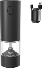 Electric Pepper Grinder, Rechargeable Automatic Pepper Mill Grinder with Led Light, One Hand Operation, One-Button Control, Adjustable Coarseness, Refillable 70ml, Black(1 Pack)