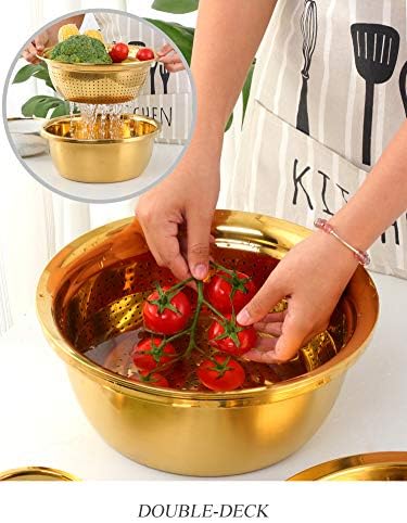 3PC/Set Colander set Stainless Steel Vegetable Slicer Fruit Potato Peeler Carrot Grater Strainer Utensil Round Rice Washer Bowl Drain Basket-Rainbow Color