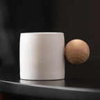 2-Oz Ceramic Espresso Cups with Wood Handle, 2/4-Piece Set for Coffee, Tea, Latte - Dishwasher Safe, Multi-Color & Wood Styles, Gift & Café Use (white, Round Handle4)