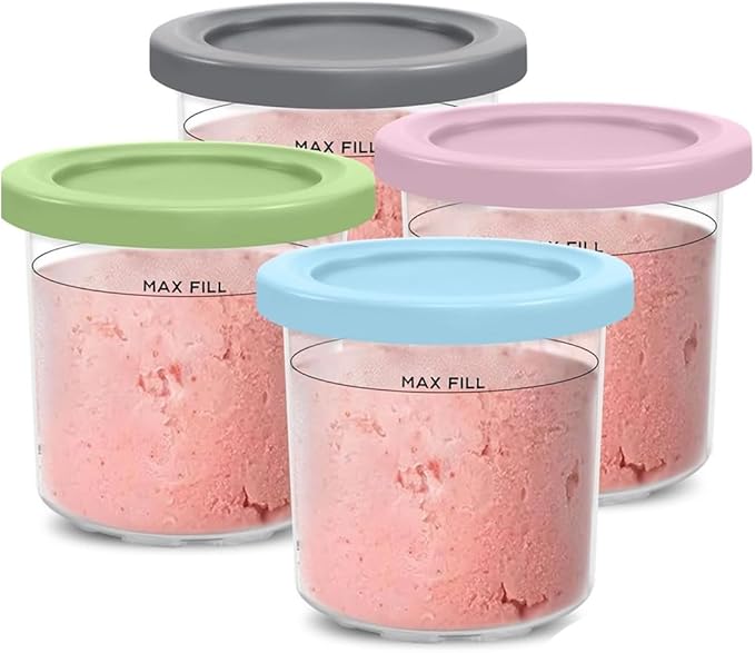 4 Pack Containers Replacement for Ninja,Creami Pints and Lids 16oz Compatible with Ninja NC299AMZ NC300 Series Deluxe Ice Cream Makers Cups Dishwasher Safe (16OZ)