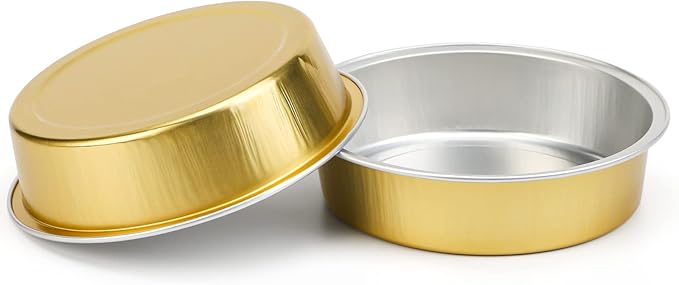 Beasea Aluminum Foil Pie Pan 4 inch Round Oven Baking Mini Cake Pan, 20 Pcs 8 Oz Aluminum Pie Pan Tin Golden Tart Pans for Pie Tart Quiche