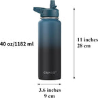 CIVAGO 40 oz Insulated Water Bottle With Straw, Stainless Steel Sports Water Cup Flask with 3 Lids (Straw, Spout and Handle Lid), Double Walled Travel Thermal Canteen Mug, Sage