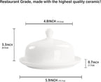 jingsongdafa Butter dish with lid, white porcelain dome cheese dish with handle, separate small butter tray, cute ceramic dessert serving bowl, suitable for dining table, countertop, refrigerator