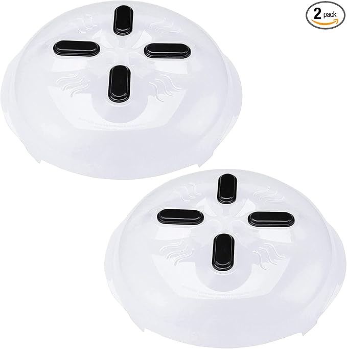 Magnetic Splatter Cover, 12-Inch Clear BPA-Free Food Lid, Vented Plate Guard with Steam Vents, Anti-Splash Microwave Lid, Dishwasher Safe, Space-Saving Magnetic Storage - Onyx 2 Pack