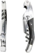 The Wine Chic Premium Professional Corkscrew Wine Opener with Elegant Wood Handle, Manual Wine Key with Foil Knife and Cap Bottle Opener for Bartenders, Waiters and Sommeliers (Black)