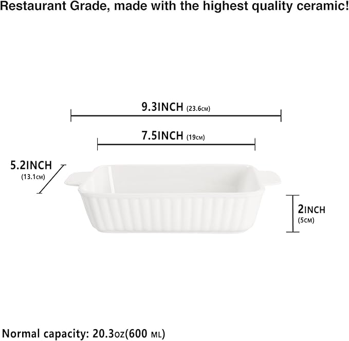 7" x 4.5" Rectangular Au Gratin Baking Dishes, Set of 2, Porcelain Baking pan Oven Safe, Roasting Lasagna Pans, for Casserole Dish, Pie Plate, Baking, scalloped, potatoes, shepherds pie