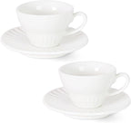 2 oz White Espresso Cups Set of 2, Ceramic Cappuccino Cups with Saucers, Durable Porcelain Tea Set & Modern Coffee Cup Collection, Coffee Lover Gifts