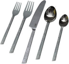 Bold & Divine Hammered Silver 5pcs Flatware Cutlery Set, Premium Stainless Steel Cutlery Set Service for 1 Include Knife/Fork/Spoon, Solid Stainless Steel Flatware