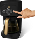Beautiful 12-Cup Programmable Coffee Maker by Drew Barrymore, Touch-Activated Display, Auto Brew 24hr Timer, Regular/Gourmet/Bold Strength Options, Auto Clean & Keep Warm – Matte Finish (Black Sesame)