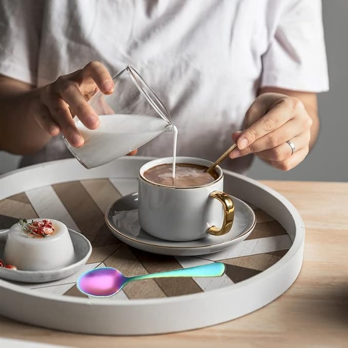 Wesdxc56 Demitasse Espresso Spoons, Mini Coffee Spoon, 4 Inches Stainless Steel Small Spoons for Dessert, Set of 6（Rainbow)