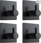 VIS'V Adhesive Towel Hooks, Waterproof Shower Wall Stick on Hooks, 2 Extra Adhesive Strips, Black, 4 Pcs