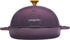 Cast Iron Bread Oven With Cloche Lid for Baking - Magenta Enameled Dutch Oven With Dome Lid for Sourdough - 2.6 qt