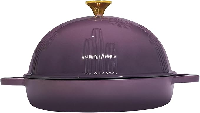 Cast Iron Bread Oven With Cloche Lid for Baking - Magenta Enameled Dutch Oven With Dome Lid for Sourdough - 2.6 qt