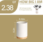 Sweejar Kitchen Utensil Holder with Wooden Bottom, 8.2" Ceramic Utensil Crock to Hold Spatulas for Cooking Countertop, Housewarming, Wedding, Birthday Gift (White)