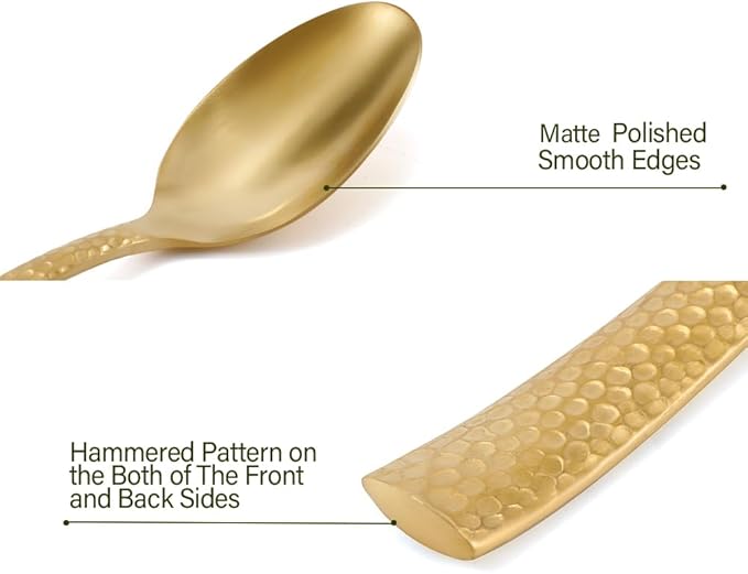 Gold Silverware Set Flatware Set Matte Finished Stainless Steel Hammered Heavy Cutlery Set 20 Pieces Service for 4