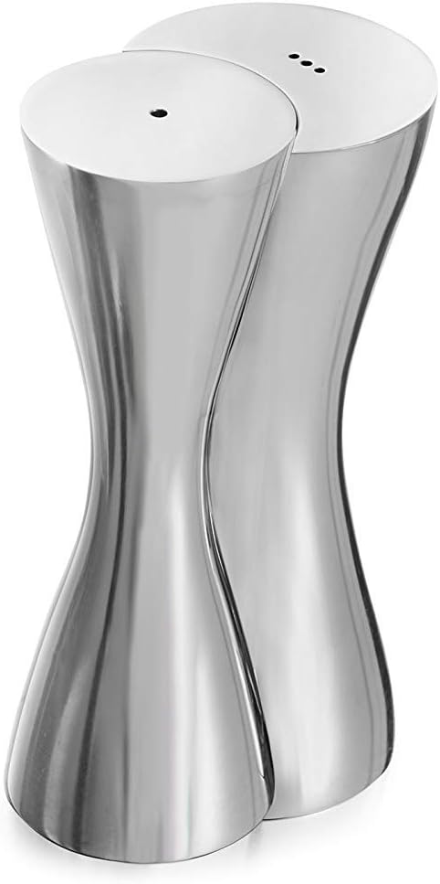 nambe Hug Salt & Pepper Shakers | 2-Piece Set | Kitchen Tool | Salt Sugar Spice Pepper Seasoning Bottle for Table, RV, Camp, BBQ | 1-Ounce | Made of Metal Alloy | Designed by Karim Rashid