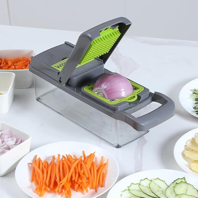 Vegetable Chopper, Veggie Chopper with Container and Lid, Kitchen Vegetable Slicer, Cheese and Onion Slicer, Multifunctional Food Chopper (Black)