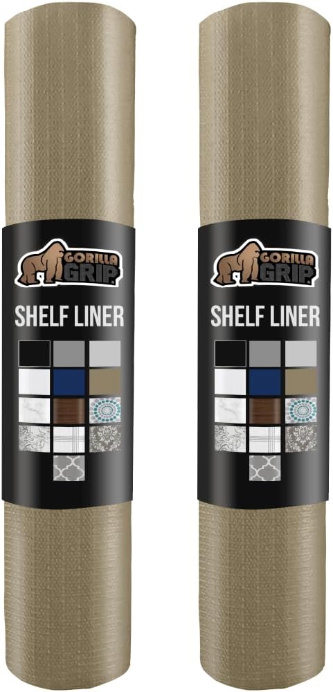 GORILLA GRIP Slip Resistant Drawer and Shelf Liner 2 Pack, Non Adhesive Water Resistant, Easy Clean and Trim, Smooth Surface Liners for Kitchen Cabinet, Shelves, Drawers, Pantry, 20 in x 20 FT, Beige