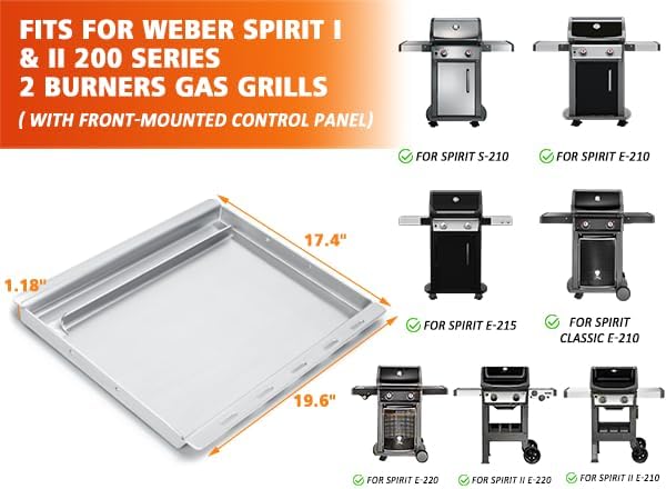 7637 Full-Size Griddle Insert for Weber Spirit I & II 200 Series Gas Grills, Flat Top Griddle for Spirit E210 E220 E215 S210 S220 Grill, Outdoor Indoor Griddle with Removable Handles