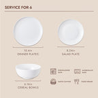 KINGSTONE Bone China Dinnerware Sets, 18-Piece Dinnerware Set for 6, Lightweight Durable, Dishwasher Safe, Tableware for Daily Use with Elegant Design, White