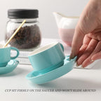 Sweejar Porcelain Espresso Cup & Saucer Set, Stackable Demitasse Cups with Metal Stand, 2.5 OZ for Latte,Coffee,Cafe Mocha,Tea, Set of 6 (Black)