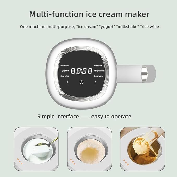 Smart Ice Cream Maker – 300ML Automatic Home Ice Cream Machine, Soft Serve & Frozen Yogurt Maker, Touch Control, Semiconductor Cooling, Overheat Protection