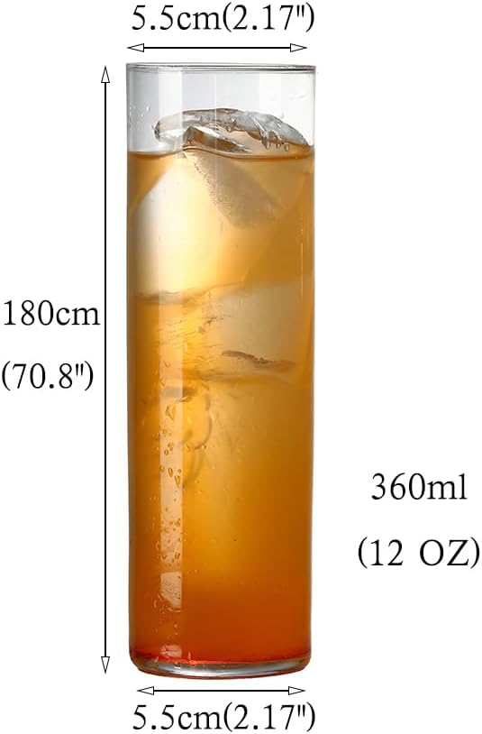 Drinking Glasses 12oz, Thin Collins Glasses Set of 6,Clear Tall Glass Cups For Water, Juice, Beer, Drinks, and Cocktails and Mixed Drinks (6pcs CollinsGlass 180mm)