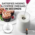 Zulay Kitchen Milk Frother Wand Drink Mixer with AA Duracell Batteries- Durable Handheld Milk Frother Electric Whisk - Easy-Clean Milk Frother Wand & Blender - Electric Coffee Frother - Dragonfruit